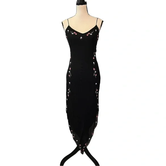 Vintage Betsey Johnson New York Silk Sheer Mesh Embroidered 3D Floral Slip Dress Vintage Betsey Johnson New York Silk Sheer Mesh Embroidered 3D Floral Slip Dress